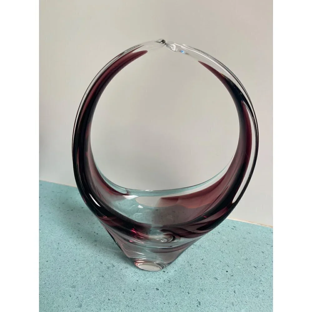 Art Glass Basket Vintage Handblown MCM Purple Collection